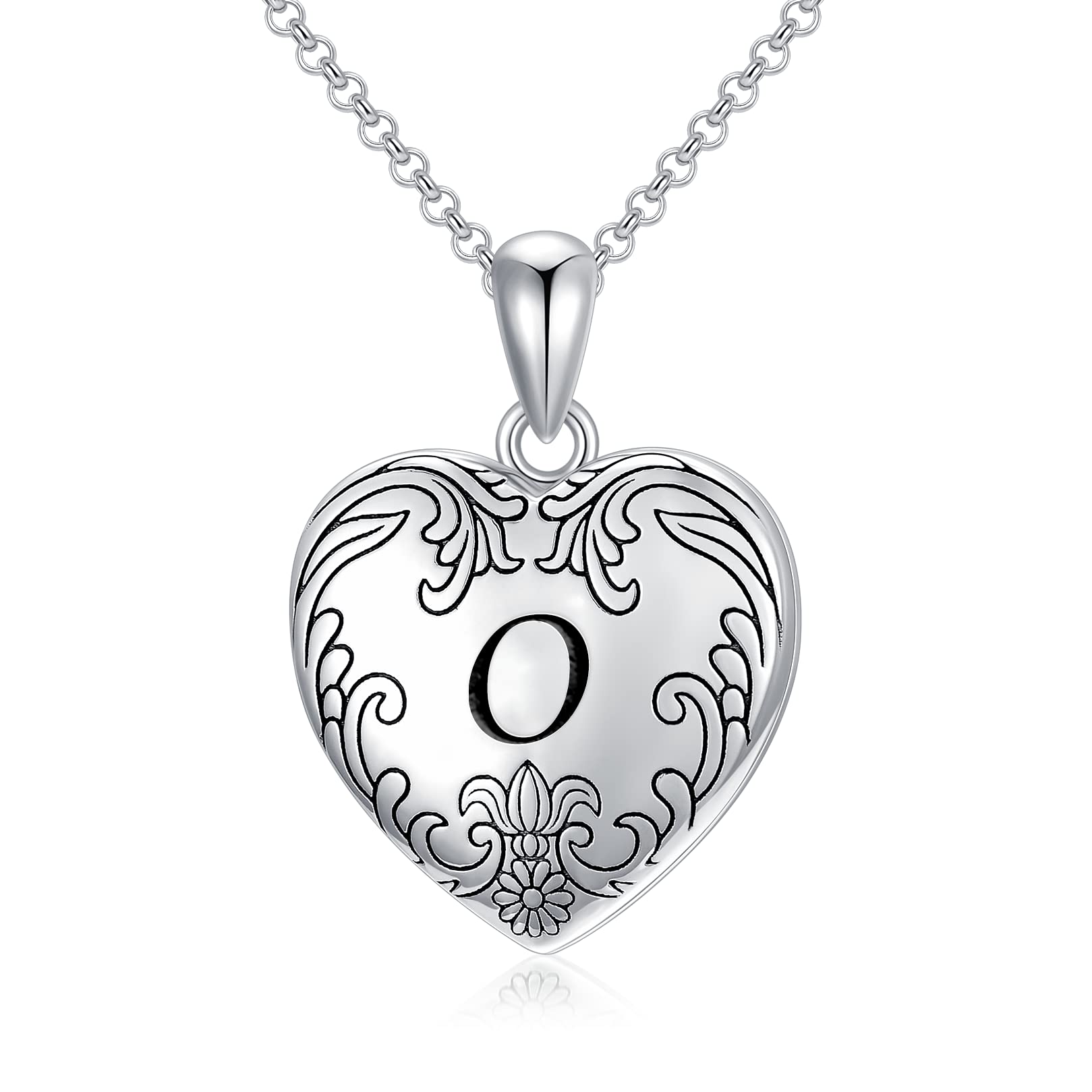 SOULMEET 18K White Gold Plated Silver Cameo Initial Heart Locket Necklace That Holds Pictures Photo Locket Necklace Alphabet O (Locket only),Gift for Women Girls