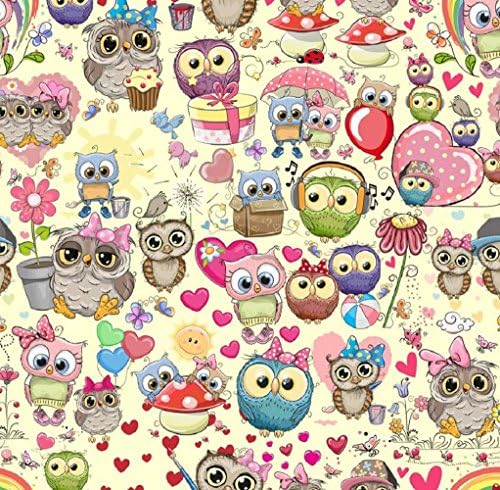 Euro Oeko-Tex Knit For the Love of Owls Design Fabric By the Yard, 92% Cotton, 8% Lycra, 60 Inches Wide, 4 Way Stretch, Medium Weight (4 yards)