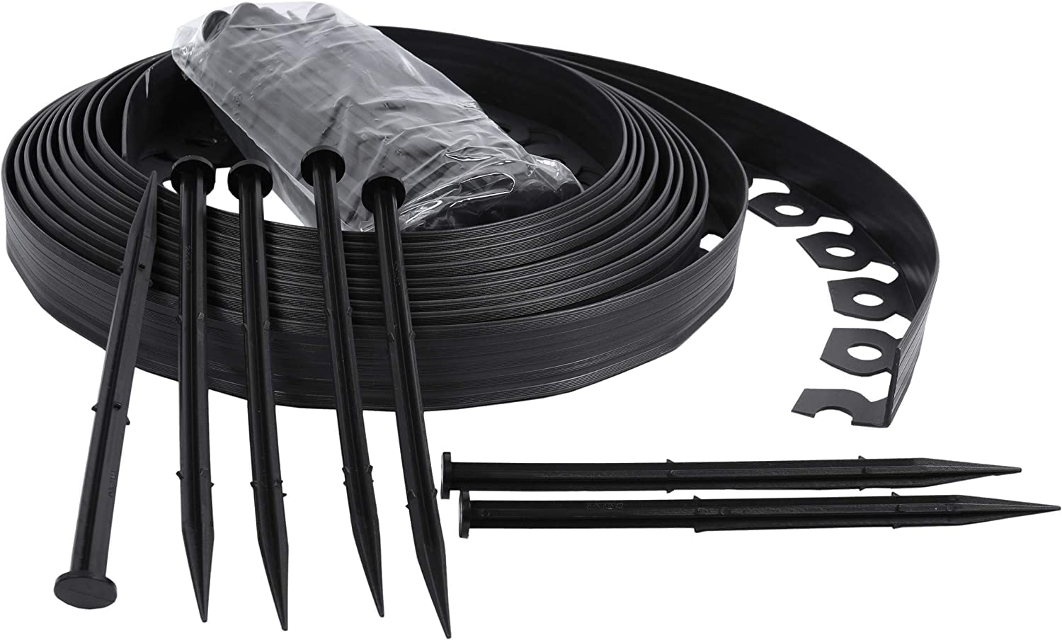 Ram® 10M Metre Flexible Plastic Lawn Edging Border Fence With 40 Securing Pegs Black