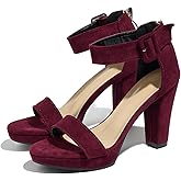 Lyngixko Women's Strappy Block Heels Sandals Comfortable Open Toe Chunky Dress Wedding Shoes with Adjustable Ankle Strap
