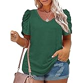 Sheslily Plus-Size Tops for Women Short Sleeve T Shirts V Neck Tunic Tees XL-5XL