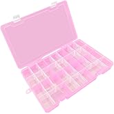 DUOFIRE Plastic Organizer Storage Box, Adjustable Divider 34 Grids, Pink | Clear Removable Compartment Storage Box for Jewelry, Beads, Earrings, Fishing Hooks, Craft, Screws, Nails, Small Tools