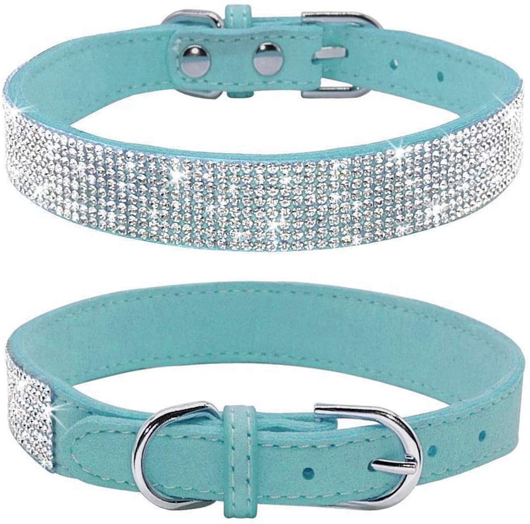 TELEYI Rhinestone Dog Collar, Cute Dazzling Sparkling Soft Suede Leather Dog Cat Rhinestone Collar Crystal Diamond Pet Dog Puppy Collar