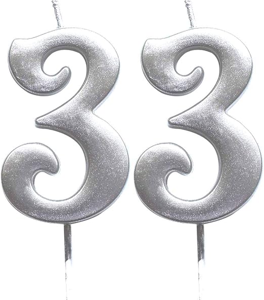 Amazon Com Magjuche Silver 33rd Birthday Numeral Candle Number