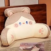 Bed Rest Reading Pillow - Kawaii Soft Lumbar Pillows Rest Cushion with Washable Cover, Bedrest Pillow with Arms for Sitting in Bed, Relaxing, Watching TV, Gaming, Cars - Milk Coffee Cat,Small