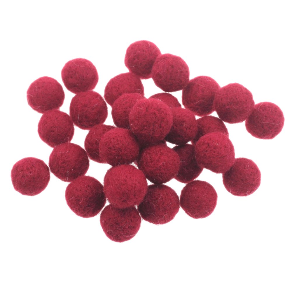 Zasy 20mm Needle Felt Wool Balls Felt Pom Pom Beads DIY Accessories Garlands 30pcs (Dark red)
