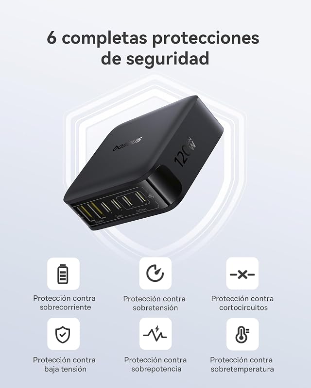 Carregador USB C 120W, Estação de Carregamento Rápido com 6 Portas, para iPhone Séries 17/16/15, MacBook Air, Galaxy, iPad e Mehr