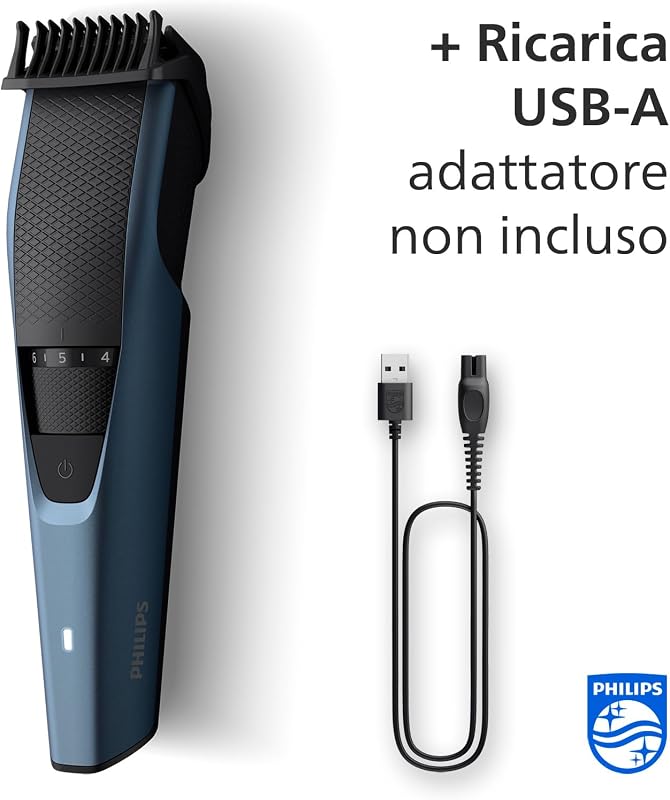 Recortadora de Barba Serie 3000 Para Hombres, 20 Posiciones de Longitud, Lift & Trim, Con Recortador de Precisión. 90 minutos de autonomia, Inalambrico,, BT3238/15, Azul Metal — foto 5 de 6