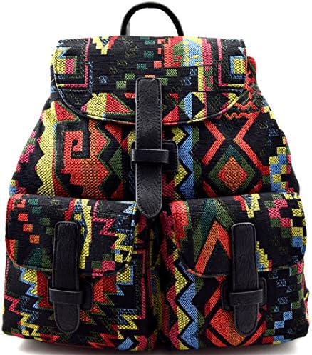 Tribal Aztec Print Durable Fabric Backpack Black