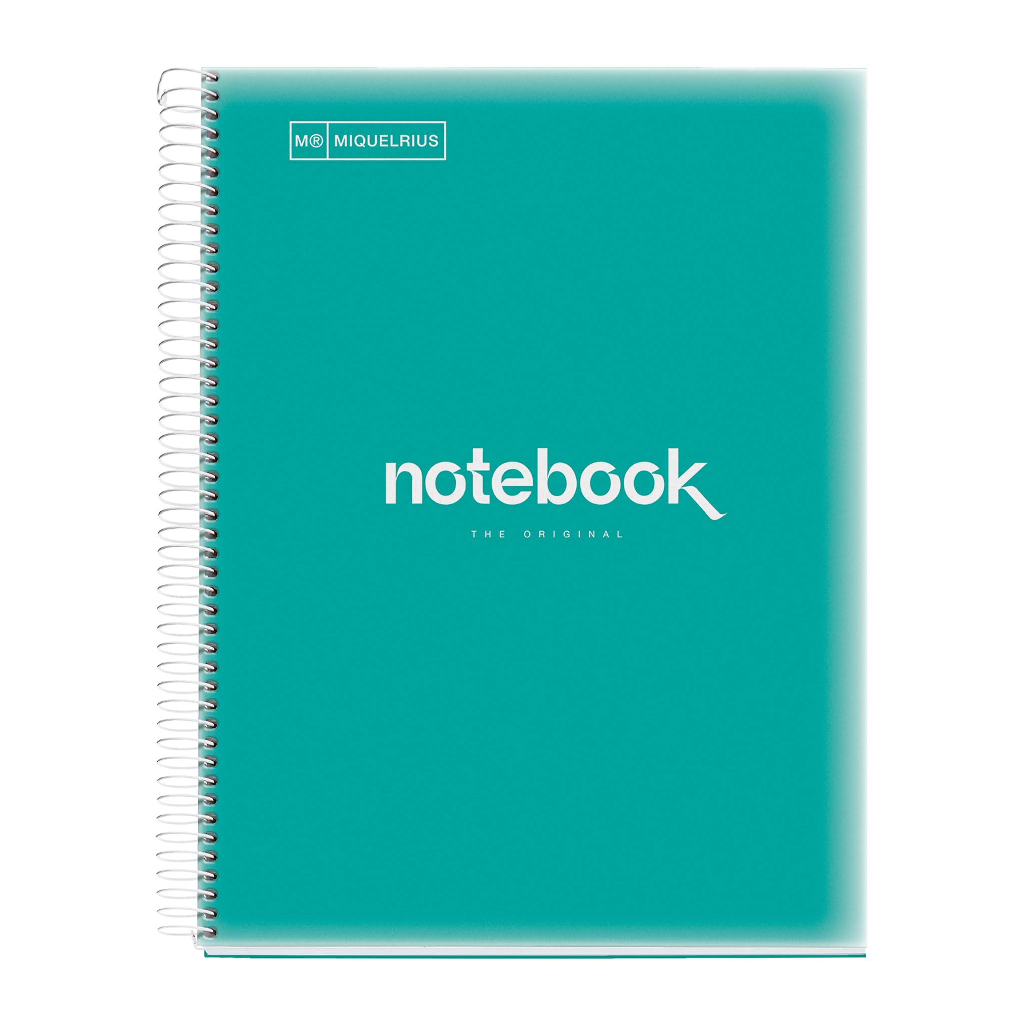 Miquelrius - Micro-Perforated Spiral Notebook, Translucent Polypropylene Cover, A4 Size 210 x 297 mm, 4 Drills, 120 Sheets of 90 g/mยฒ and 5 Stripes of Colour, 5.4 Grid 7 x 0.0 197 Inch, Turquoise โ image 1