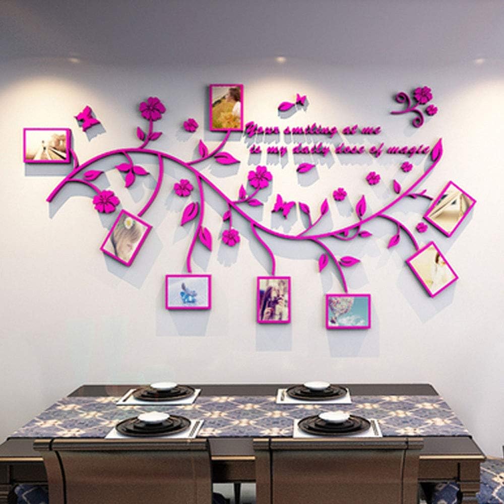 3D Wall Stickers Photo Frames FamilyTree Wall Decal Easy to Install &Apply DIY Photo Gallery Frame Decor Sticker Home Art Decor(Pink)