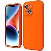 oakxco for iPhone 14 Phone Case Liquid Silicone, Fluorescent Bright Solid Color, Cute Thin Slim Soft Rubber TPU Plain Smooth Gel Matte Protective Cover for Women Girl, Burnt Neon Orange