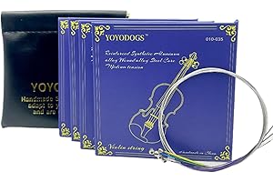 YOYODOGS Violin Strings 4/4 Full Set with Leather Storage Pocket Replacement Medium Tension 5pcs e a d g Best Violin Strings Rich Tone Handcrafted for All Orchestras Young students and Musicians 4/4 Scale