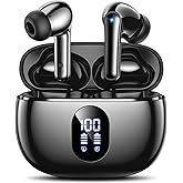 wyness Wireless Earbuds Bluetooth 5.3 Ear Buds, Hi-Fi Stereo Bass Ear Buds with 48H Playtime & LED Display, Lightweight in-Ear Headphones with Mic, IPX7 Waterproof, Touch Control for iPhone Black