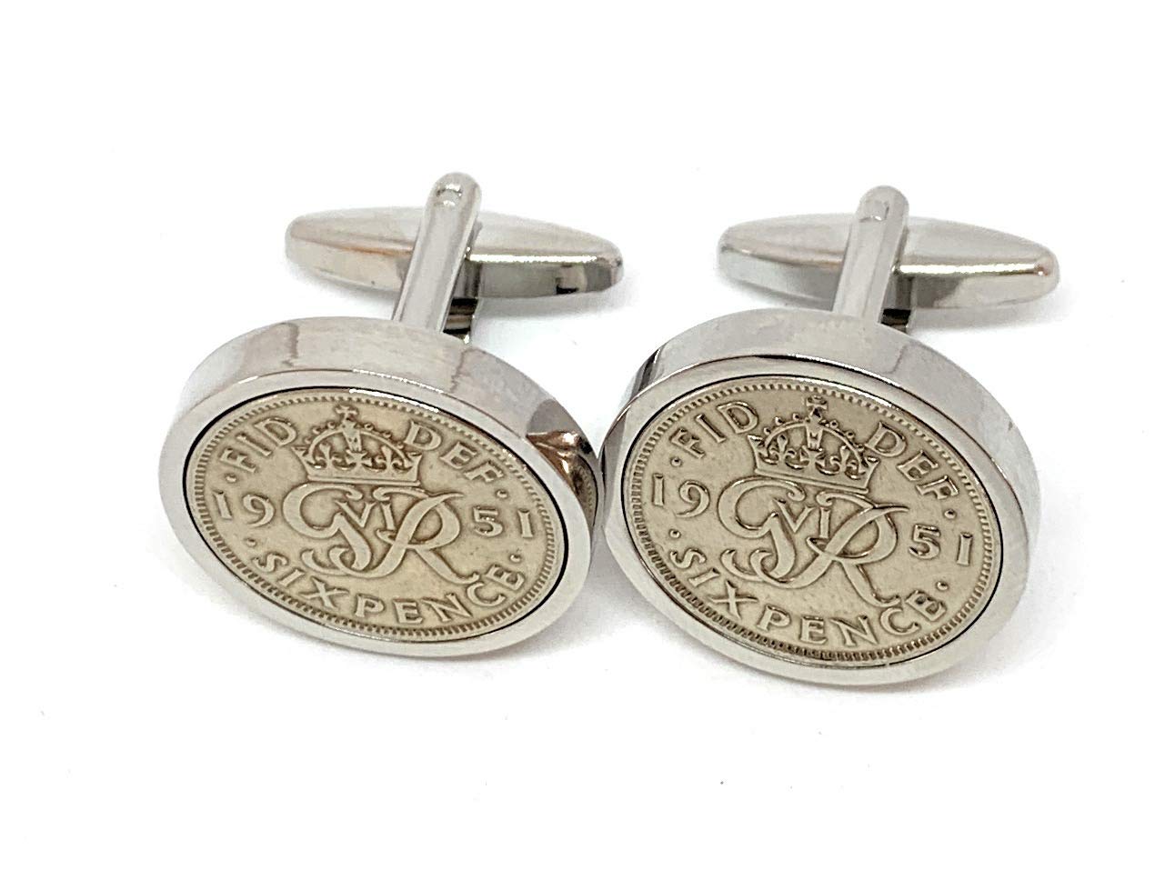 Premium 1951 Lucky sixpence cufflinks for a 75th Birthday cufflinks