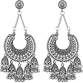 Bollywood Jhumka Jhumki Indian Earrings for Women Vintage Mexico Gypsy Stetament Chandelier Style Ethnic Dangle Earring Tassel Bell Drop Bohemian Fashion Gift Christmas Oxidized Jewelry