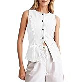 Tankaneo Womens Button Down Denim Vest Trendy Fitted Sleeveless Jean Tank Tops Crew Neck Waistcoat