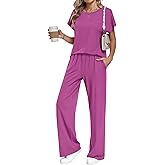 AUSELILY Women's Batwing Short Sleeve Two Piece Sets Summer Crew Neck Wide Leg Pants Matching Sets Women Clothing 2026