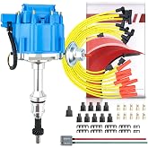 MAS HEI Ignition Distributor 65K Volt &amp; Spark Plug Wire &amp; Free Pigtail Wiring Harness Replacement for SBF Ford Small Block 260 289 302 1030213 PE330U（Blue Racing Kit