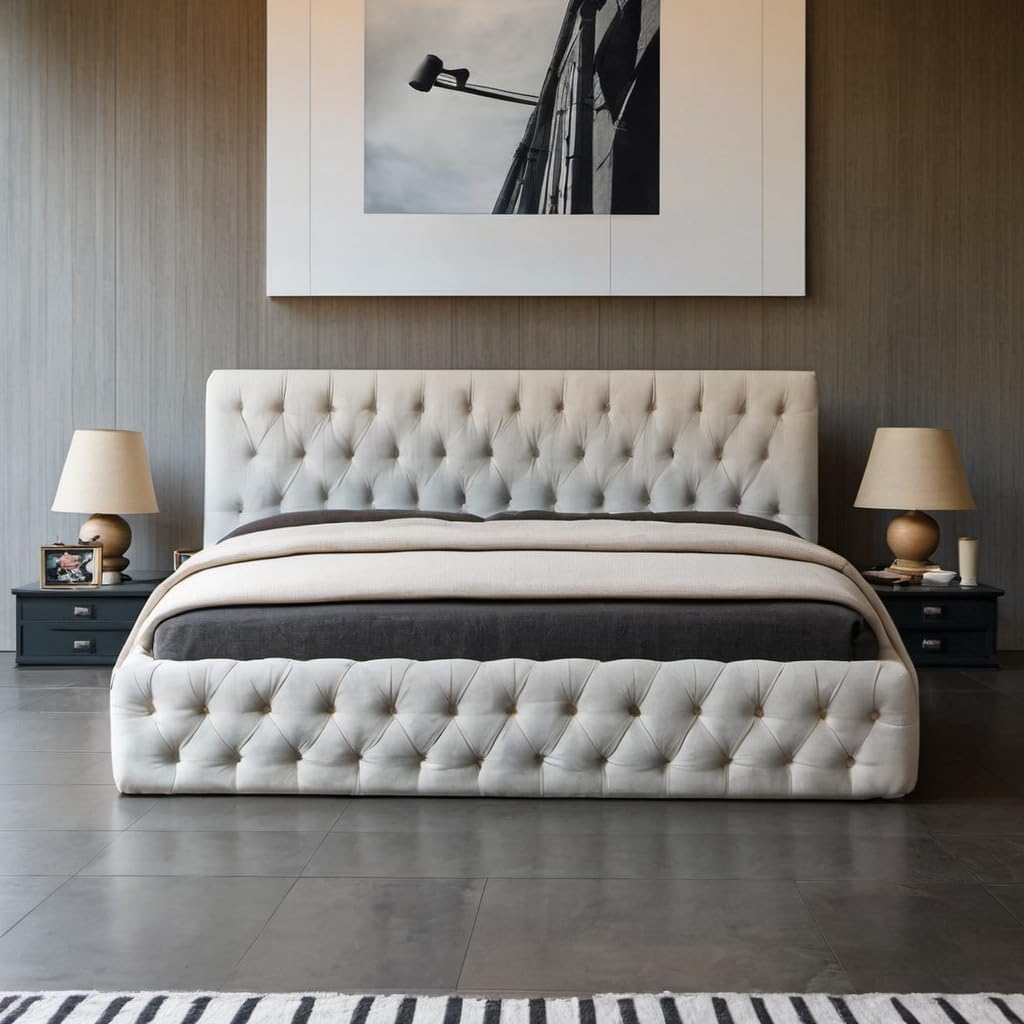 Photo 1 of ***HEADBOARD ONLY****ASKVDL Upholstered Queen Size Grounded Bed Frame/Fabric Platform Bed with Wooden Slat Support and Headboard for Bedroom & Living Room,No Box Spring Needed, Beige