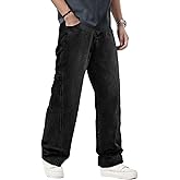 EMMIOL Men's Baggy Wide Leg Jeans,Y2k Hip Hop Skater Denim Cargo Pants Casual Loose Fit,Relaxed Long Trousers