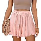 Women's Flowy Shorts Casual Cotton Boho Ruffle Mini Skirts Pleated High Waisted Cute Butterfly Skorts Summer Trendy