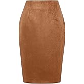 WIFFGO Suede Skirts for Women Fall Winter Mini High Waisted Slit Casual Pencil Bodycon Work Elegant Outfit Office Skirt