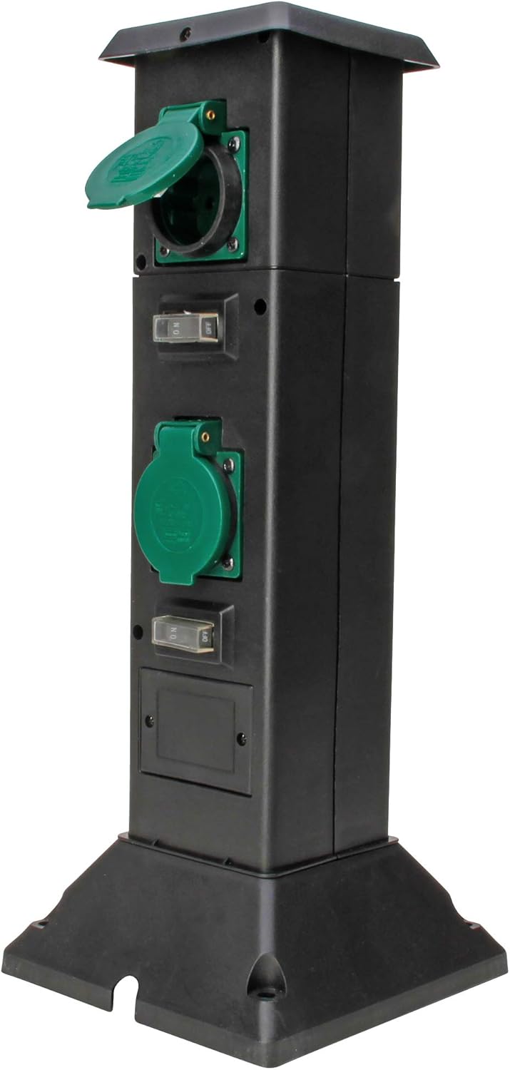 Kopp Energiesäule Garten mit 4 Schutzkontakt-Steckdosen 230 V I Außensteckdose Erdspieß I Gartensteckdose Außen-Bereich I Gartenspieß Steckdose Aussen I Erdspieß-Steckdose I Schwarz – 145335018