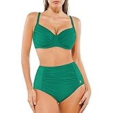 Popilush Two Piece Shapewear Swimsuits for Women Tummy Control High Waisted Bikini Sets Push Up Ruched Bathing Suit