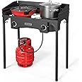 ROVSUN 2 Burner Outdoor Camping Stove with Wind Panel, 150,000 BTU Propane Burner, Gas Cooker with Detachable Legs & CSA Regulator for Home Camp Paito Cooking Frying Canning