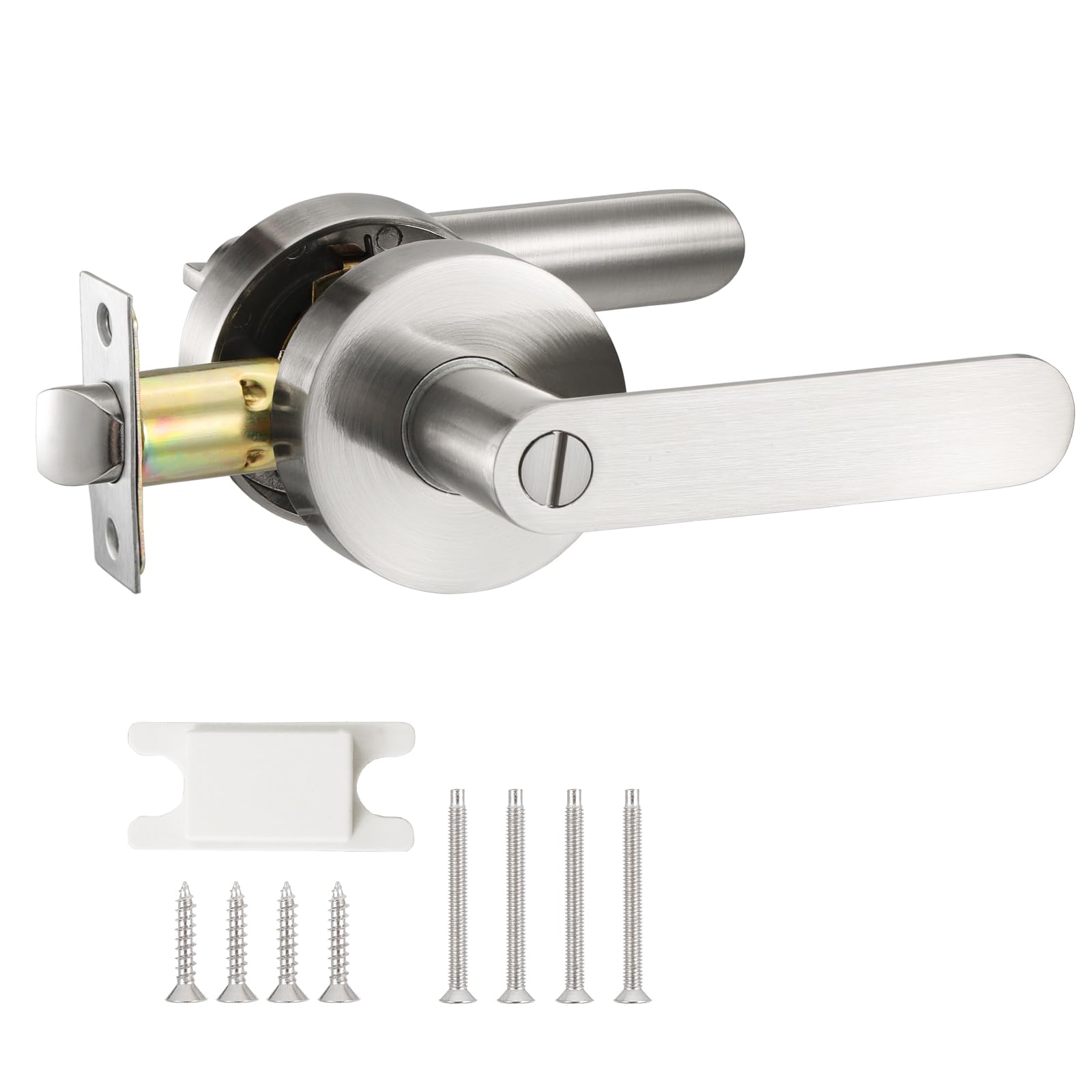 Coolty Lever Door Handle with Lock, Entrance Door Handle Set, Exterior Door Handle Front Lockset for Bedroom/Bathroom/Office/Work Place (Silver)