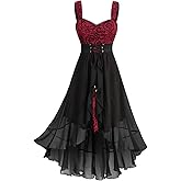 ROSE GAL Women Plus Size Gothic Costume Flocking Floral Lace-up Maxi Sleeveless Tank Dress