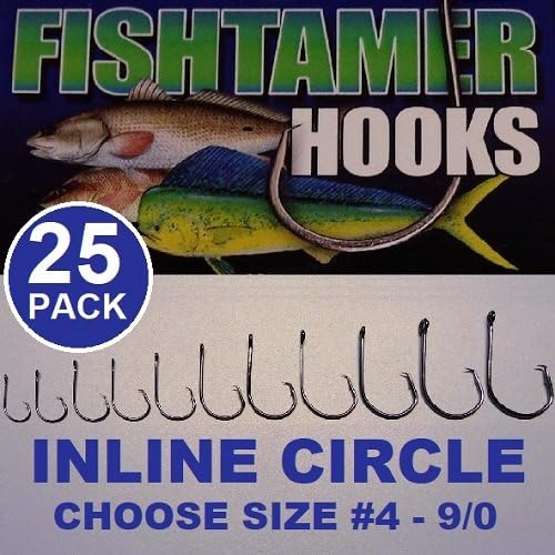 FishTamer 25 Pack 2X Inline Circle Hook Super Sharp Pro Pack Fishing Hooks - Saltwater Quality at a Freshwater Price - Black Nickle Coated in Sizes #4 2 1 1/0 2/0 3/0 4/0 5/0 6/0 7/0 8/0 9/0