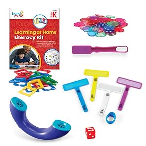 hand2mind Learning at Home Family Engagement Literacy Kit for Kindergarten, Reading Activity Book with Hands-On Manipulatives, Spanish Translations for Key Materials
