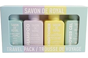 Savon de Royal Travel Pack, 4-Piece Bath Set with Shampoo, Conditioner, Body Lotion and Shower Gel