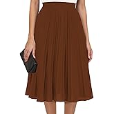 Pleated Skirts for Women,High Elastic Waisted Midi Length A-Line Swing Flowy Business Casual Chiffon Womens Skirt
