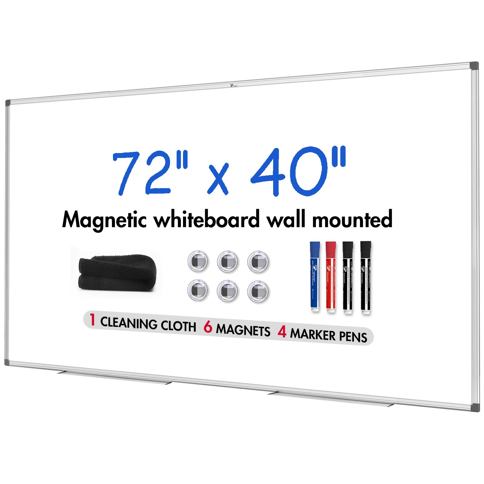 Photo 1 of TOWON Magnetic Dry Erase Board, 72 x 40 in White Board Dry Erase, Aluminum Framed Whiteboard for Wall, Large Dry Erase Board Wall Mounted with Markers, Pen Tray, Magnets, Cleaning Wipe, Silver Border