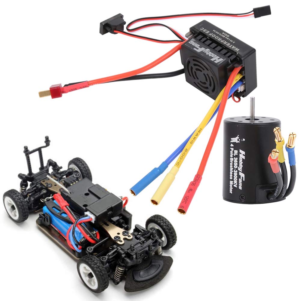 Keenso 3650 3900KV Car Brushless Sensorless Motor, 60A Waterproof ESC Kit for 1/10 RC Truck
