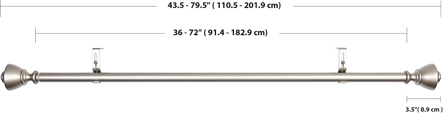 Amazon Basics Extendable Window Curtain Pole with Urn Finials, 19 mm Diameter, 91 to 183 cm, Nickel - Image 3