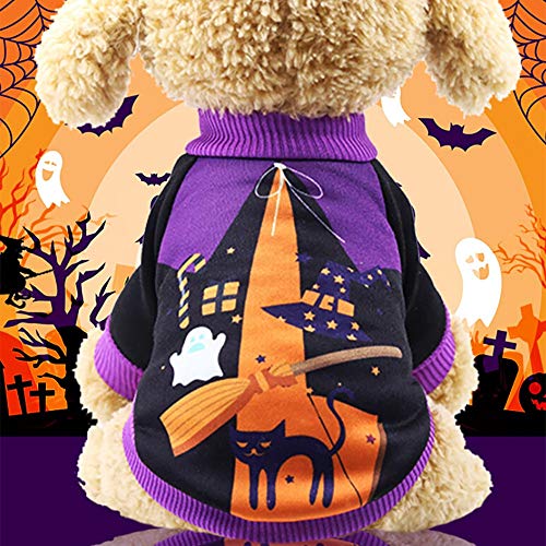 Sanyyanlsy Pet Puppy Purple Halloween Print Sweatshirts Small Dogs Cute Thermal Vest T-Shirt Clothes Fall Winter Costume - Thumbnail 3