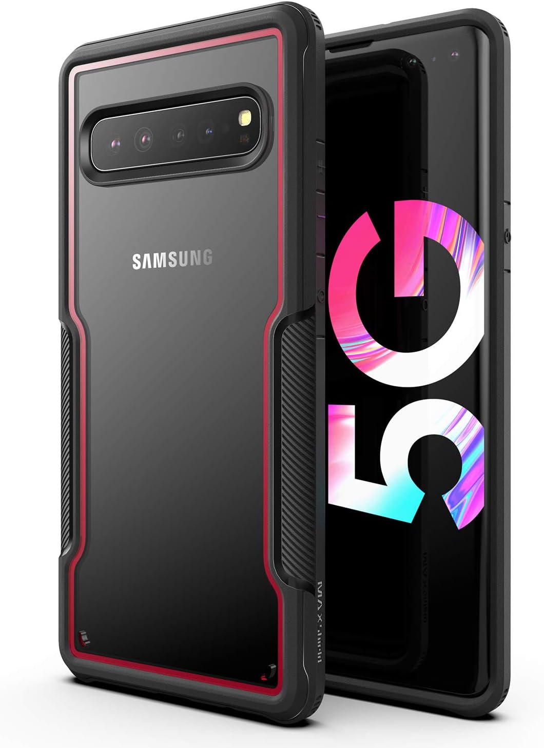MAXSHIELD Compatible with Samsung Galaxy S10 & S10 5G Case, Heavy Duty Shockproof Slim Clear Protection Cover [Razor X Series]-Red