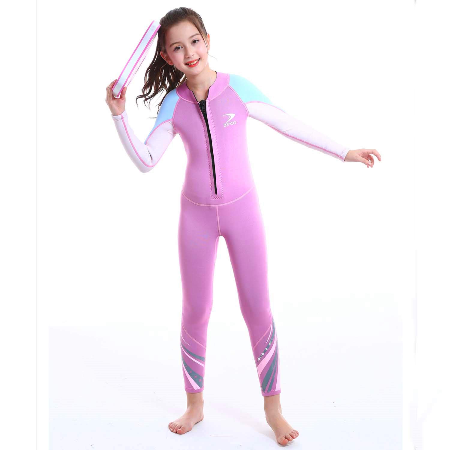 ZCCO Kids Wetsuit – 2.5mm Neoprene One Piece Long Sleeve Diving Suit for Boys & Girls, Warmth & UPF Protection for Swimming, Surfing, Snorkeling (Pink, XS)