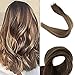 Full Shine Tape In Human Hair Extensions Remy Hair 16 Inch Balayage Color 4/24/4 Medium Brown Highlighted Seamless Skin Weft Hair Extensions 20 Pieces 50 Grams