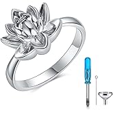 SOULMEET Flower Lotus Locket Urn Ring That Holds Loved Ones Ashes Vintage New Beginning Lotus Ashes Ring Keepsake Memorial Jewelry Cremation Rings for women