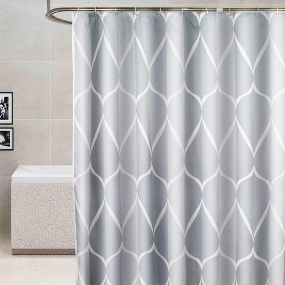 YISHU Waterproof Shower Curtain with Anti-Mould Fabric Including 12 Shower Curtain Rings for Bathroom 180*200cm (B*H) Grey