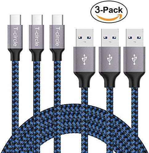 USB Type C Cable, T circle USB C to USB A 2.0 (3-PACK 3.3ft) Nylon Braided Fast Charging Cable for Samsung Galaxy Note 8/S8/S8 Plus, Google Pixel, LG G6 G5 V20, Nexus 5x 6p, new MacBook and More
