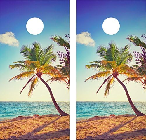 Cornhole Wrap Decal Beach Palm Tree Laminated Includes 2 Decals
