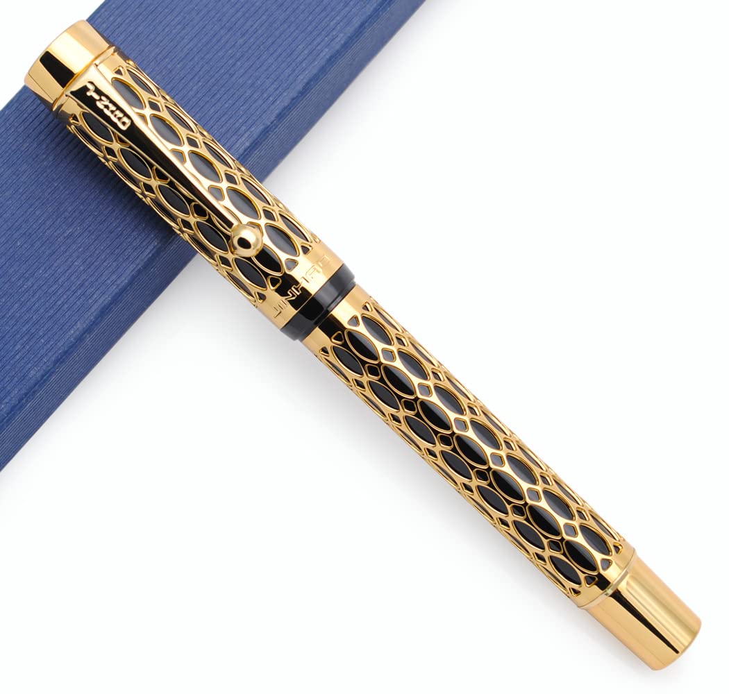 JINHAO 100 Fountain Pen Metal and Resin Grid Skeleton Writing Pen with Converter (Medium Nib, B-Black)