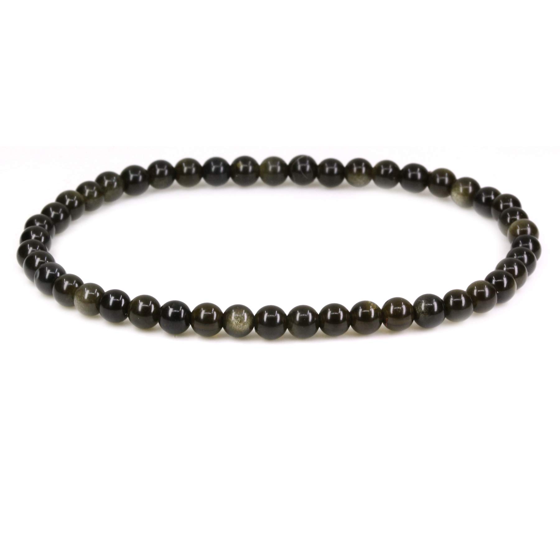 CHENYUE Natural A Grade Golden Obsidian 4mm Round Beads Stretch Bracelet 7" Unisex
