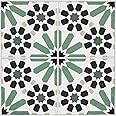 VALDECO Terra Tile Vinyl Self-Adhesive Removable Floor Tiles for Bathroom Kitchen Bedroom Living Room Dining Room Den Office Home Decor, 12"" x 12"" Black and White Patterned, Green